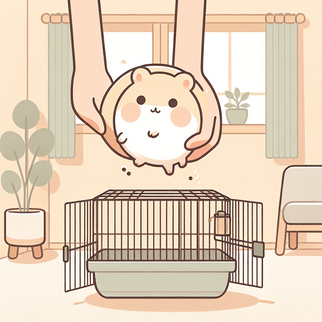 hamster being placed back into its cage after exercise