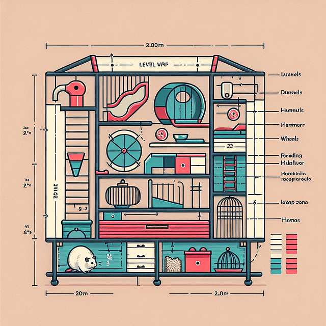 cross-section of a multi-level hamster cage with measurements