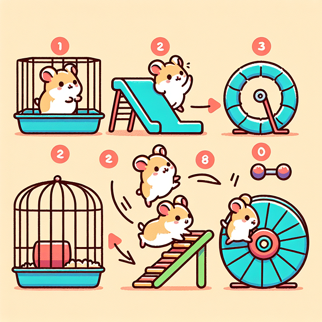 hamster climbing on cage accessories
