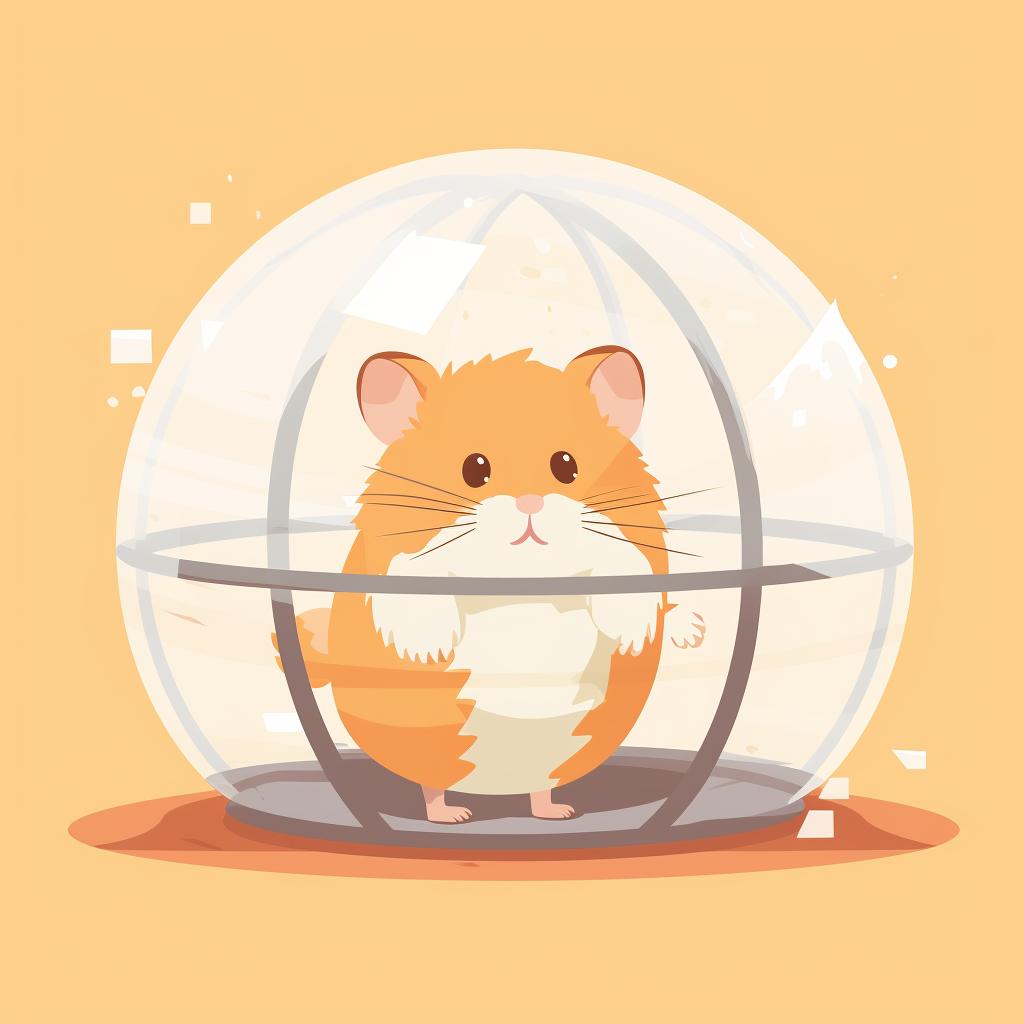 Hamster exploring a new exercise ball in its cage
