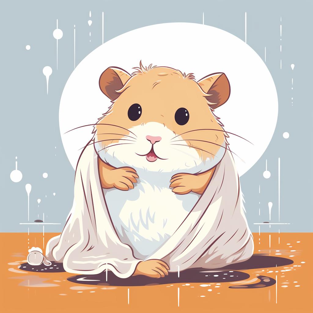 A hamster being gently cleaned with a cloth and pet-safe shampoo