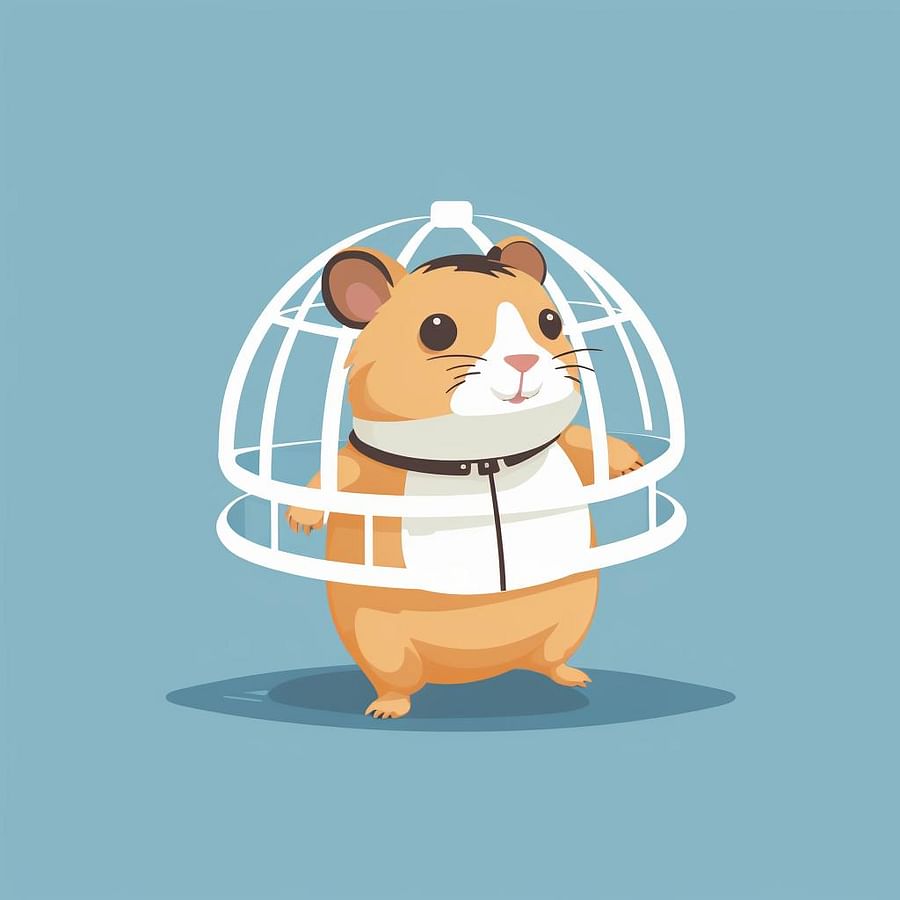 A hamster in an outfit, moving freely around a cage