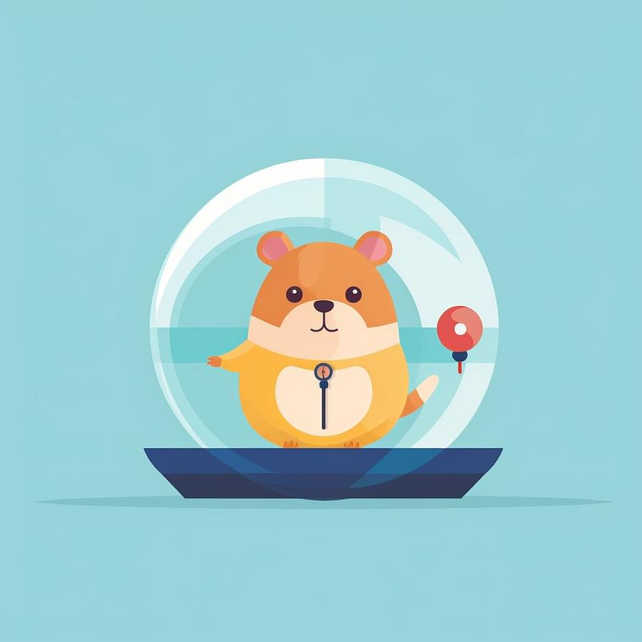 Hamster in exercise ball with a timer set for 10 minutes